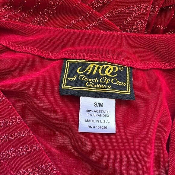 A Touch of Class Clothing Womens S/M Tunic Top Red Sparkle V Neck Slinky Stretch - Picture 10 of 12